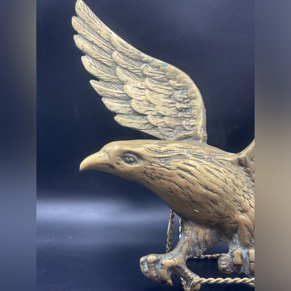 Mid-Century Modern Brass Cast Eagle Wall Decor- Soaring Eagle Metal Wall Hanging - Picture 2 of 7